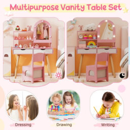 Gainoom Kids Pink Vanity Set Pretend Play Dressing Table Set W/ 3-Color Lighting Modes - thumbnail 7