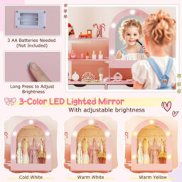 Gainoom Kids Pink Vanity Set Pretend Play Dressing Table Set W/ 3-Color Lighting Modes - thumbnail 6