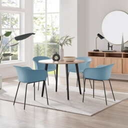 Furniturebox Uk Koko Oak Effect Round Dining Table & 4 Blue Harper Black Leg Chairs