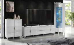 Furneo High Gloss & Matt White Living Room Set Tv Stand Display Cabinet Sideboard Azzurro 10/12/14 Blue Led Lights - thumbnail 1