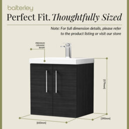 Balterley Contemporary Bathroom Wall Hung 2 Soft-Close Door Vanity Unit & Mid-Edge Basin, Charcoal Black, 600 mm - thumbnail 5