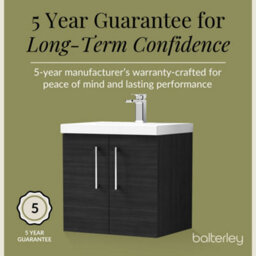 Balterley Contemporary Bathroom Wall Hung 2 Soft-Close Door Vanity Unit & Mid-Edge Basin, Charcoal Black, 600 mm - thumbnail 6
