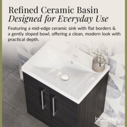 Balterley Contemporary Bathroom Wall Hung 2 Soft-Close Door Vanity Unit & Mid-Edge Basin, Charcoal Black, 600 mm - thumbnail 7