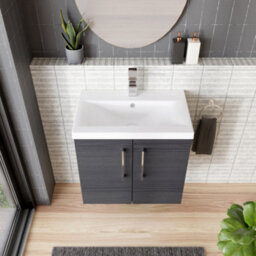 Balterley Contemporary Bathroom Wall Hung 2 Soft-Close Door Vanity Unit & Mid-Edge Basin, Charcoal Black, 600 mm - thumbnail 3