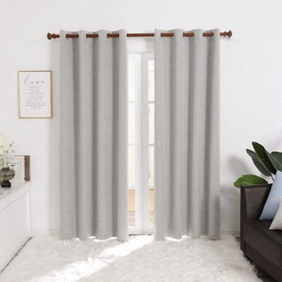 Deconovo Total Blackout Curtains, Linen Eyelet Thermal Linen Window Curtains For Living Room, 52 X 90 Inch, Natural, 2 Panels
