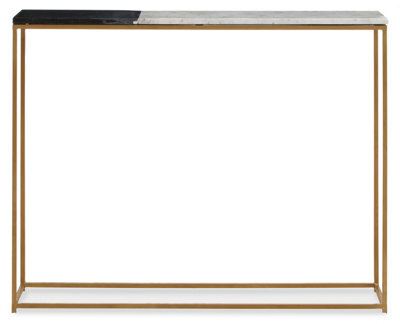 Premier Housewares Interiors By Premier Console Table, Black & White Marble Top Console Table, Metal And Marble Console Table, Luxury Console Table - image 1