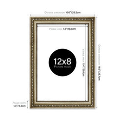 12X8 Champaign Ornate Picture Frame (30.5 X 20.3Cm) Poster, Photo, Artwork, Gallery Wall Or Print - thumbnail 2