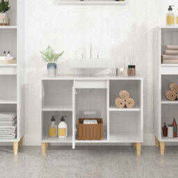 Berkfield Sink Cabinet High Gloss White 80X33X60 Cm Engineered Wood - thumbnail 3