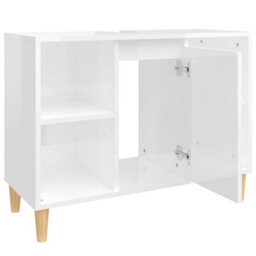 Berkfield Sink Cabinet High Gloss White 80X33X60 Cm Engineered Wood - thumbnail 7