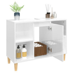 Berkfield Sink Cabinet High Gloss White 80X33X60 Cm Engineered Wood - thumbnail 5