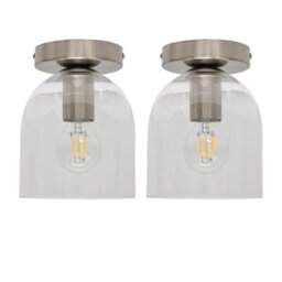 First Choice Lighting Set Of 2 Belten - Glass Cloche Satin Nickel Ceiling Light Fittings - thumbnail 1