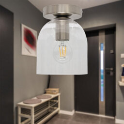 First Choice Lighting Set Of 2 Belten - Glass Cloche Satin Nickel Ceiling Light Fittings - thumbnail 4