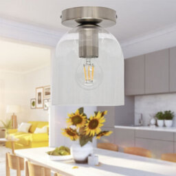 First Choice Lighting Set Of 2 Belten - Glass Cloche Satin Nickel Ceiling Light Fittings - thumbnail 5