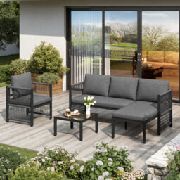 Abrihome Grey 4-5 Seater Garden Set With Polyester Rope Corner Sofa, Armchairs & Tempered Glass Table - thumbnail 9