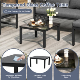 Abrihome Grey 4-5 Seater Garden Set With Polyester Rope Corner Sofa, Armchairs & Tempered Glass Table - thumbnail 5