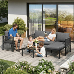 Abrihome Grey 4-5 Seater Garden Set With Polyester Rope Corner Sofa, Armchairs & Tempered Glass Table - thumbnail 7