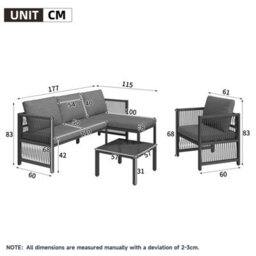 Abrihome Grey 4-5 Seater Garden Set With Polyester Rope Corner Sofa, Armchairs & Tempered Glass Table - thumbnail 6
