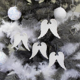 Melody Maison Set Of 4 White Glitter Angel Wings - 12Cm - thumbnail 1
