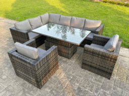 Fimous Dark Mixed Grey Corner Outdoor Pe Rattan Garden Furniture Sofa Set Rising Adjustable Lifting Dining Table 2 Chairs - thumbnail 4