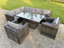 Fimous Dark Mixed Grey Corner Outdoor Pe Rattan Garden Furniture Sofa Set Rising Adjustable Lifting Dining Table 2 Chairs - thumbnail 5