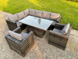 Fimous Dark Mixed Grey Corner Outdoor Pe Rattan Garden Furniture Sofa Set Rising Adjustable Lifting Dining Table 2 Chairs - thumbnail 2