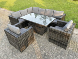 Fimous Dark Mixed Grey Corner Outdoor Pe Rattan Garden Furniture Sofa Set Rising Adjustable Lifting Dining Table 2 Chairs - thumbnail 3