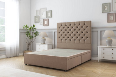"Sloomy Mayfair Mink Plush Divan Bed Base 4 Drawers With 54"" Floor Standing Headboard 4'6 Double" - image 1