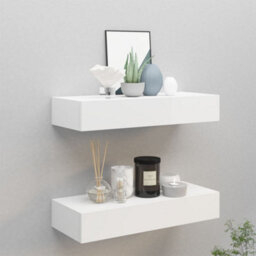 Berkfield Wall-Mounted Drawer Shelves 2 Pcs White 60X23.5X10Cm Mdf - thumbnail 1