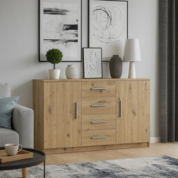 Bono Bo 01 K2D4Sz Artisan Oak Chest Of Drawers 2 Doors And 4 Drawers Modern Laminated Storage Unit With Durable Abs Edging - thumbnail 1