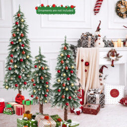 Costway Set Of 3 Pre-Lit Artificial Christmas Tree Slim Xmas Decora Tree 3 Ft/ 4 Ft/ 5Ft - thumbnail 4