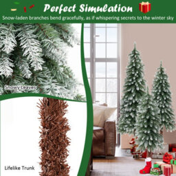 Costway Set Of 3 Pre-Lit Artificial Christmas Tree Slim Xmas Decora Tree 3 Ft/ 4 Ft/ 5Ft - thumbnail 5