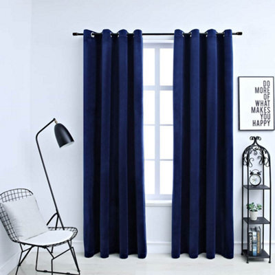 Walplus Blackout Curtains With Rings 2 Pcs Velvet Dark Blue 140X225 Cm - image 1