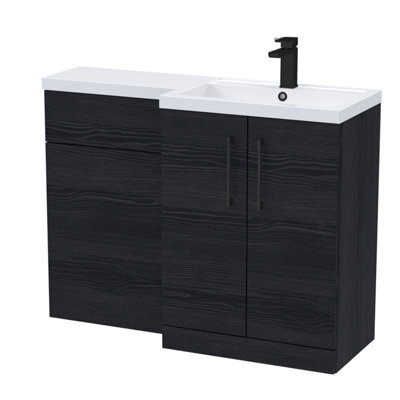 Balterley Right-Hand Bathroom Vanity And Wc Unit Combination With Basin - 1100mm - Woodgrain Black With Black Handles - image 1