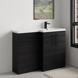 Balterley Right-Hand Bathroom Vanity And Wc Unit Combination With Basin - 1100mm - Woodgrain Black With Black Handles - thumbnail 4