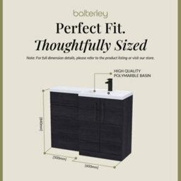 Balterley Right-Hand Bathroom Vanity And Wc Unit Combination With Basin - 1100mm - Woodgrain Black With Black Handles - thumbnail 5