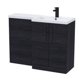 Balterley Right-Hand Bathroom Vanity And Wc Unit Combination With Basin - 1100mm - Woodgrain Black With Black Handles - thumbnail 1