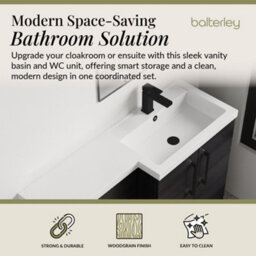 Balterley Right-Hand Bathroom Vanity And Wc Unit Combination With Basin - 1100mm - Woodgrain Black With Black Handles - thumbnail 2