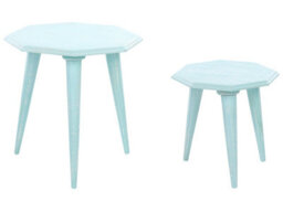 Beliani Nesting Side Tables Set Of 2 - Distressed Coastal Blue Mango Wood, Octagonal. - thumbnail 3