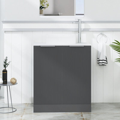 Royal Bathrooms Evora 700mm Graphite Grey Fluted Floor Standing Countertop Vanity Unit 2 Door With Round Basin - image 1