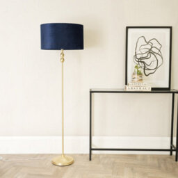Valuelights Maggie Gold Candlestick Floor Lamp With Navy Blue Velvet Lamp Shade And Led Bulb - thumbnail 5
