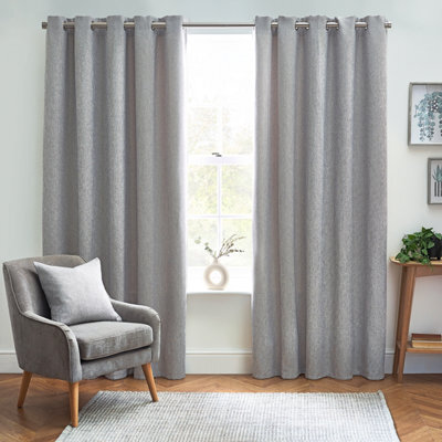 furn. Grey Woven Thermal Eyelet Curtains (W)117Cm (L)137Cm, Pair