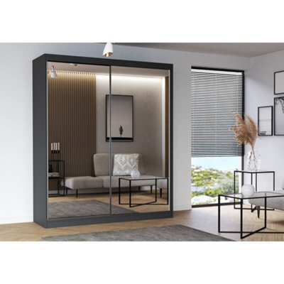 Arte Multi 20 - Modern Graphite Sliding Door Wardrobe With Mirrors (H)2180mm (W)1830mm (D)610mm - image 1