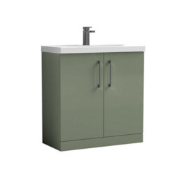 Balterley Bramshall Contemporary Bathroom Floor Standing 2-Door Vanity Unit & Mid-Edge Basin, Satin Green, 800mm - thumbnail 1