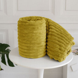 Homes & Linen Chunky Ribbed Cord Faux Fur Velvet Touch Sofa Bed Throwover Soft Touch Blanket Ochre  (200 X 240Cm)
