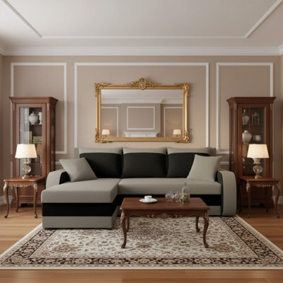 Kris M Corner Sofa Bed Has Storage Ottoman Polyurethane Foam Wooden Frame Plastic Legs 238X147X80Cm Grey And Black - image 1
