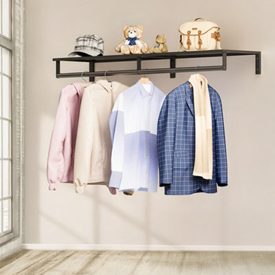 Living And Home Black Wall Mounted Bedroom Clothes Rack With Top Shelf - image 1