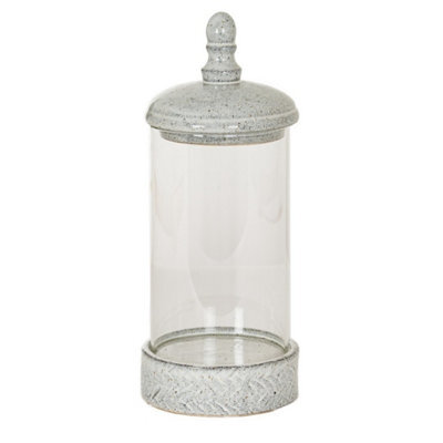 Hill Interiors Sona Medium Hurricane Lantern Candle Holder With Lid - Glass - L17 X W17 X H42 Cm - White - image 1