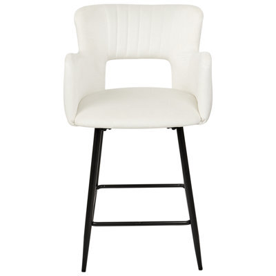 Wyld And Coco Brandlux Velvet Bar Chairs Set Of 2 White With Armrests And Metal Legs - 91Cm High - image 1