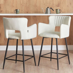 Wyld And Coco Brandlux Velvet Bar Chairs Set Of 2 White With Armrests And Metal Legs - 91Cm High - thumbnail 2