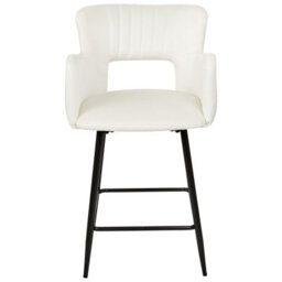 Wyld And Coco Brandlux Velvet Bar Chairs Set Of 2 White With Armrests And Metal Legs - 91Cm High - thumbnail 1